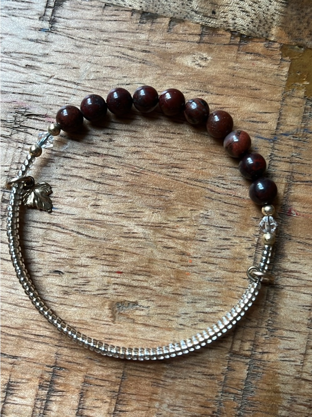 Red Jasper Beaded Leaf Charm Bracelet